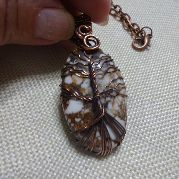 Rustic WILD HORSE JASPER Handmade COPPER WIRE-WRAPPED TREE Pendant/Chain #14C - Picture 2 of 4